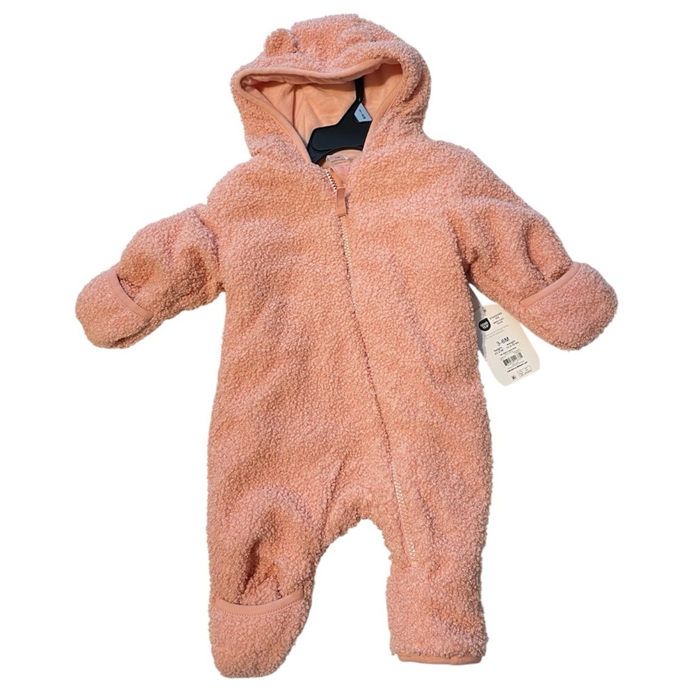 NWT Wonder Nation Teddy Fleece Pram Pink, 0-3 M Hooded Bunting Suit